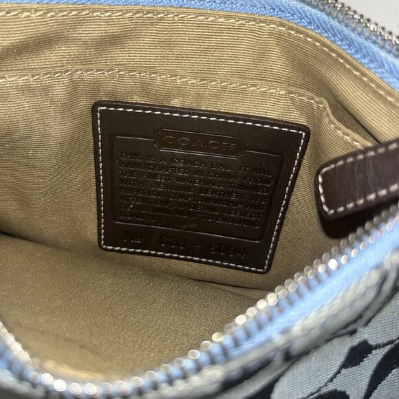 Vintage Coach Signature Demi Mini Hand Bag Blue Canvas Leather H4.8"×W8" 6094 - Picture 7 of 10